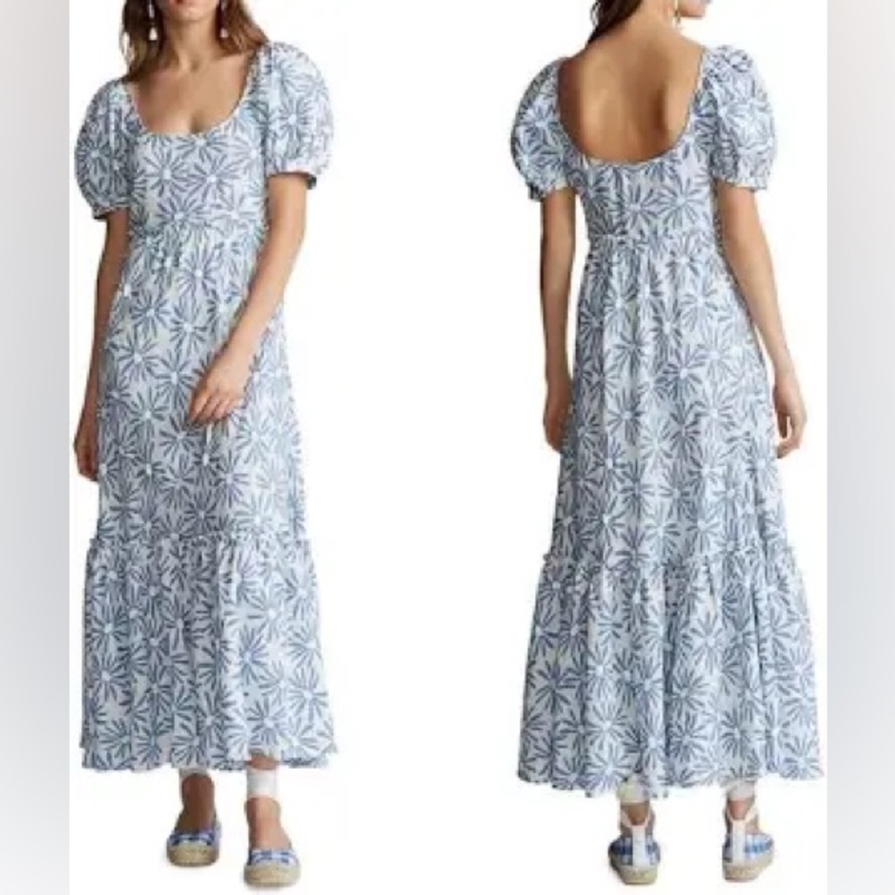 Polo Ralph‎ Lauren Kai floral 100% linen dress blue & white size 14